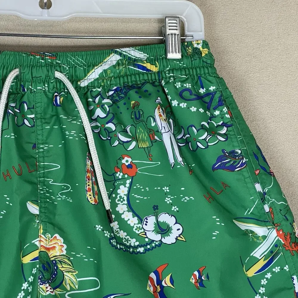 Polo‎ Ralph Lauren Short Mens L Green Hawaiian Traveler Lined Swim Trunk 5.5